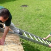 Using phragmites water reed to thatch roundhouse 2